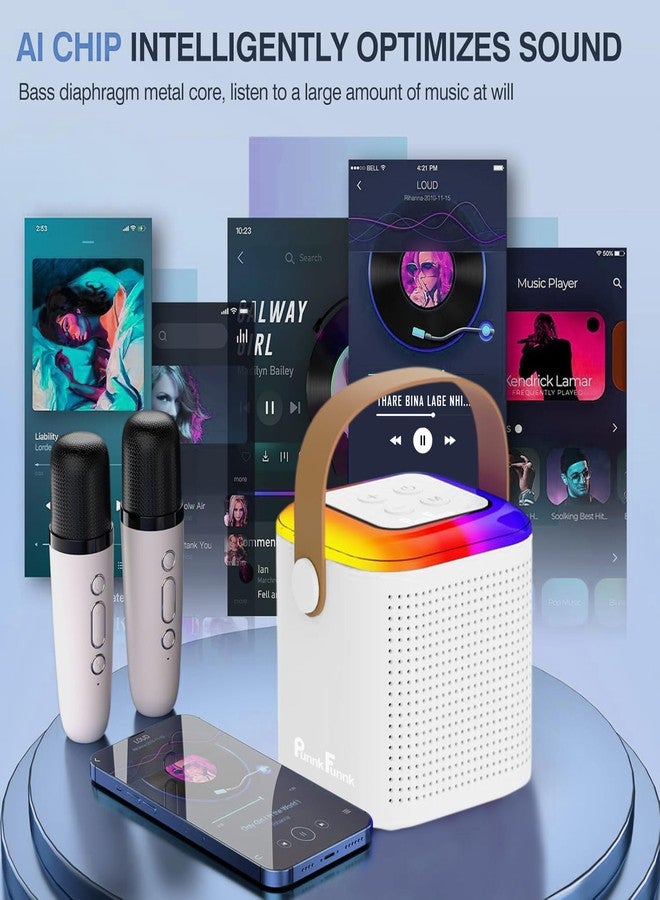 PunnkFunnk Kids Adults with Wireless Mics Portable Karaoke Bluetooth Speaker & Dynamic Lights Birthday Gift for Girls, Boys & Toddlers Ages 4,5,6,7,8,9,10,12+ Year Old Home Outdoor Travel (White) - Image 4